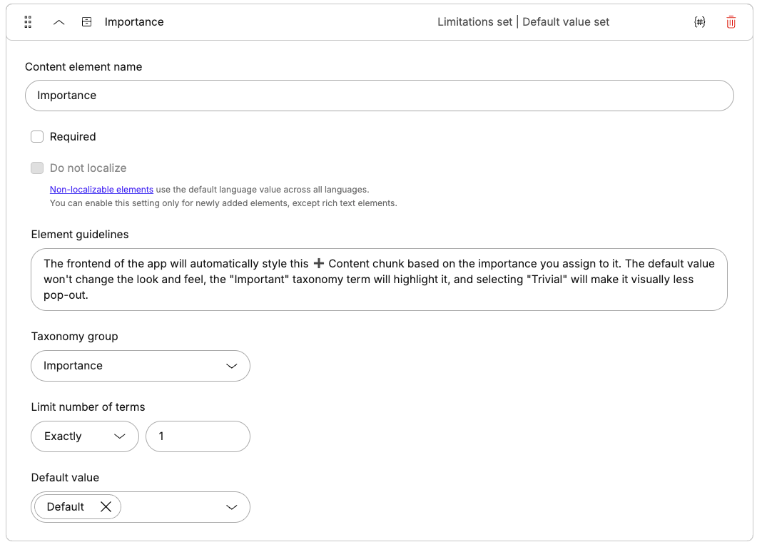 Taxonomy group used in a content chunk to enhance it with meaningful metadata.