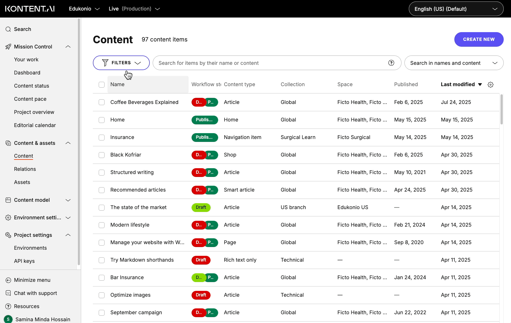 Using saved filters across Kontent.ai