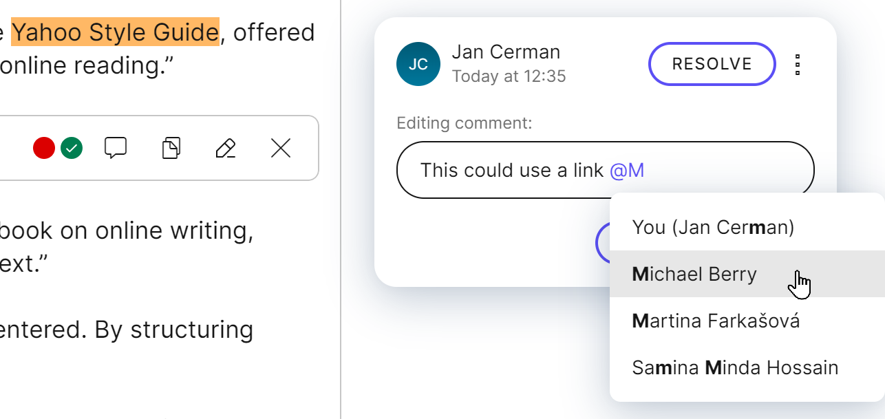 Mentioning other users in comments