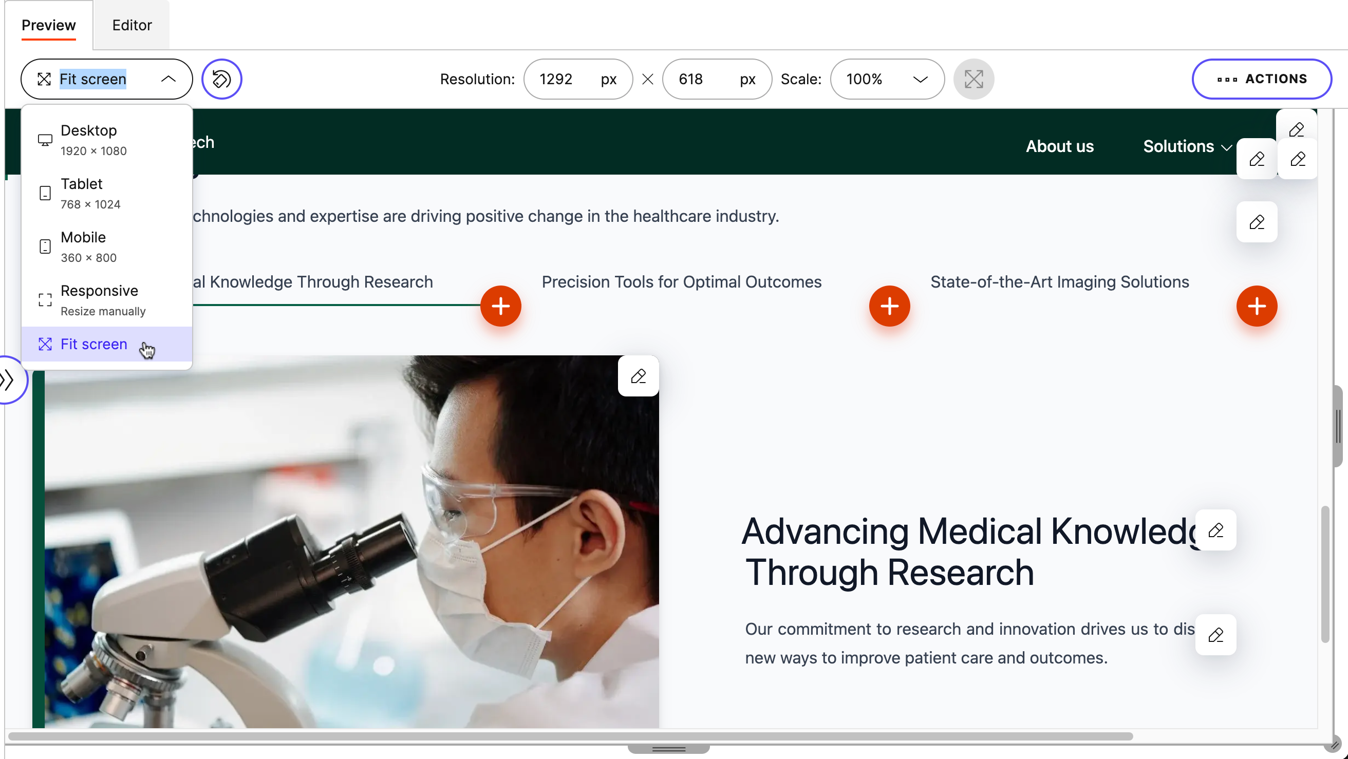 Multiresolution toolbar in Web Spotlight