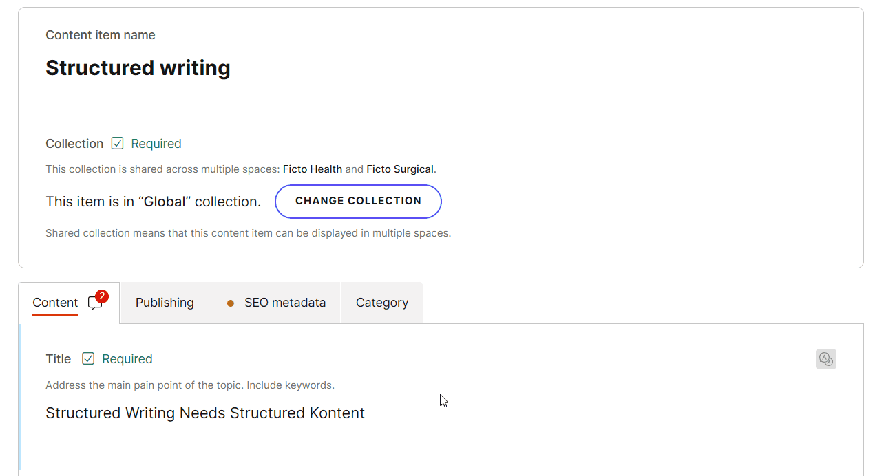 Navigating through content groups in a content item.
