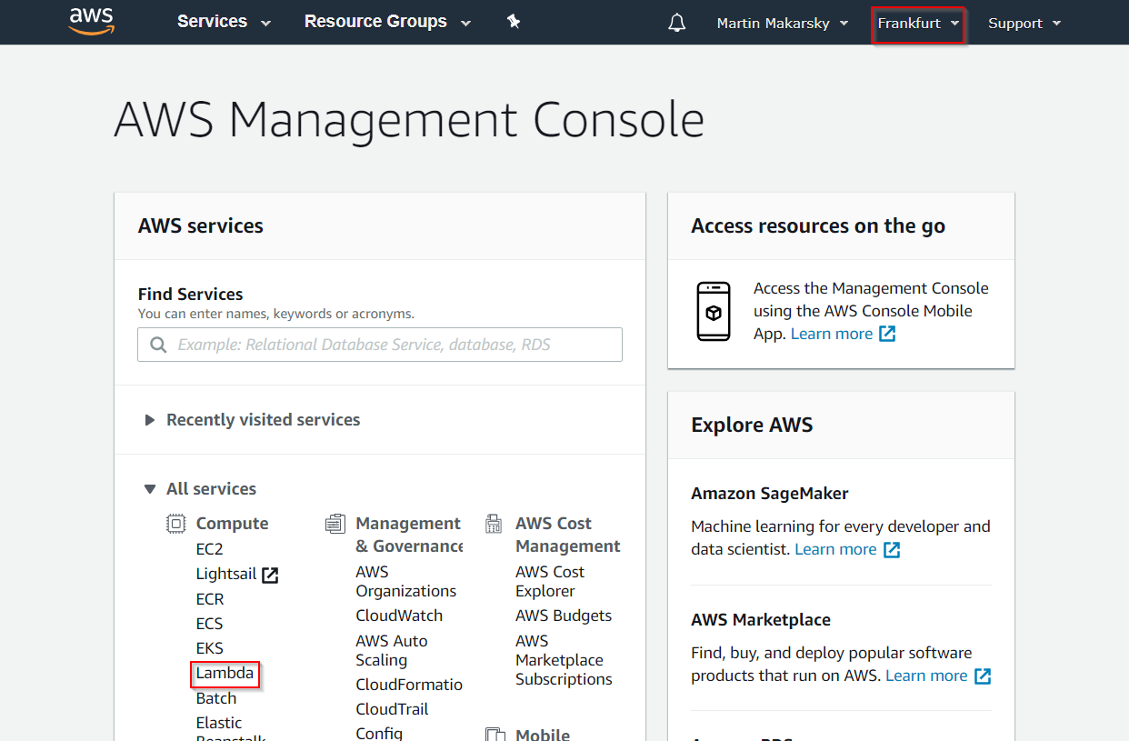AWS management console