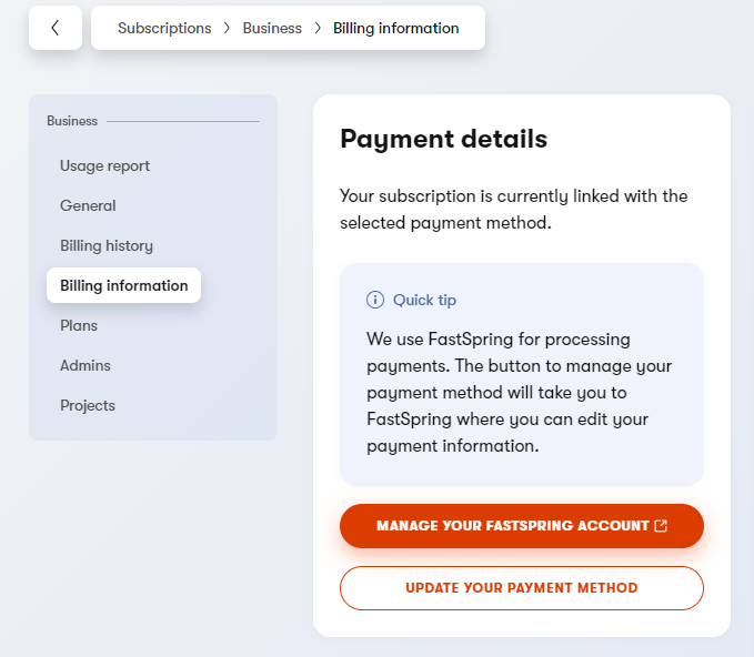 Billing information of a subscription
