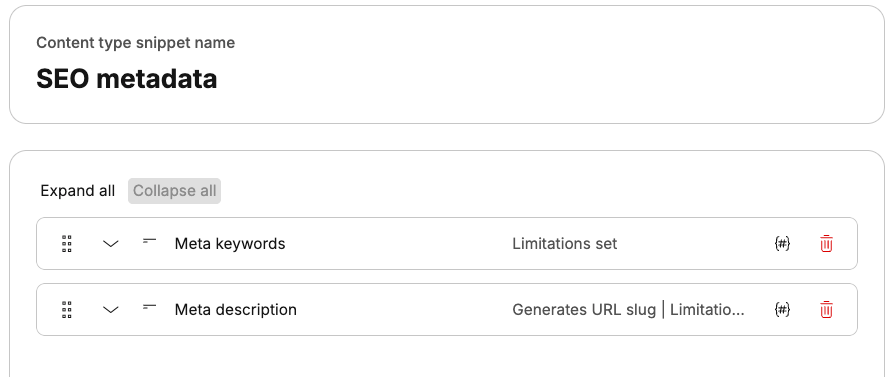 Content type snippet with two elements