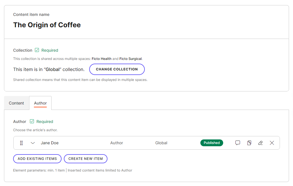 Author added as a linked item to an article.
