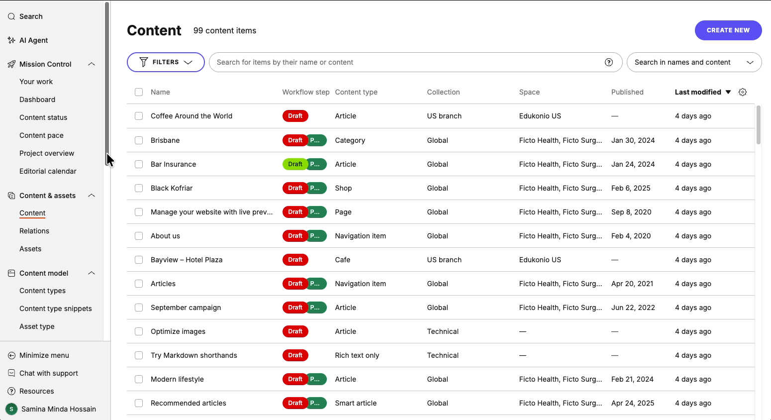 Expandable and collapsable left-hand side navigation, showing clear sections and their subsections in the menu.