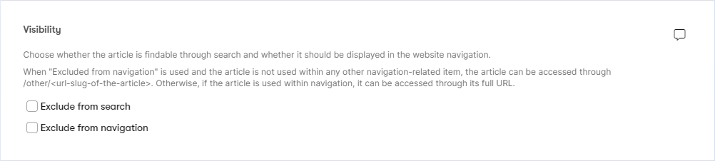 Example of the navigation and search settings.