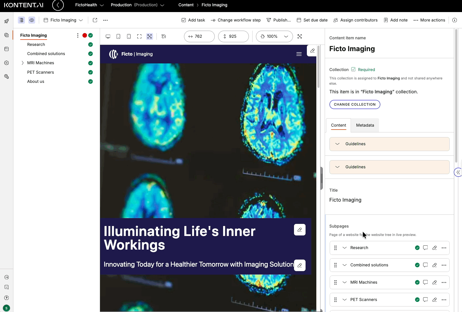 Editing content in the in-context editor in live preview.