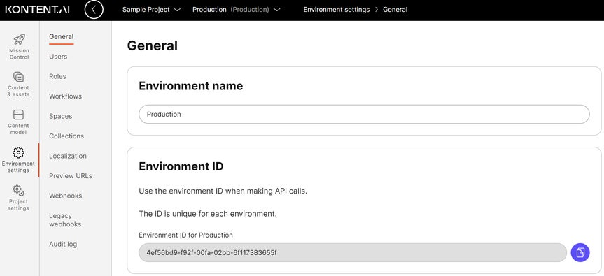 Environment Id Format Run the Next.js sample app | Kontent.ai Learn