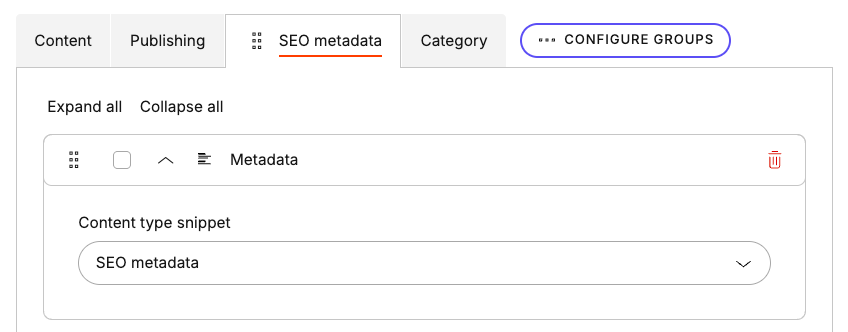 SEO metadata snippet used in a content type