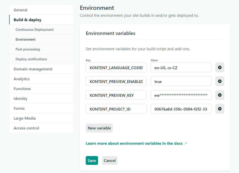 Netlify environment variables