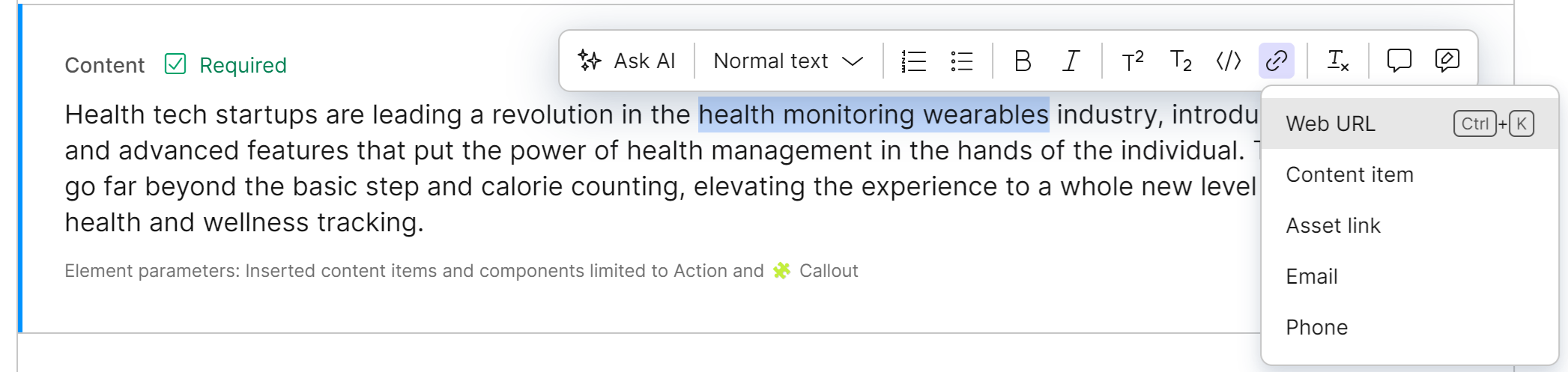 How to add a URL link in the rich text editor