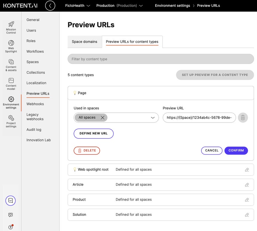 Preview configuration | Kontent.ai Learn