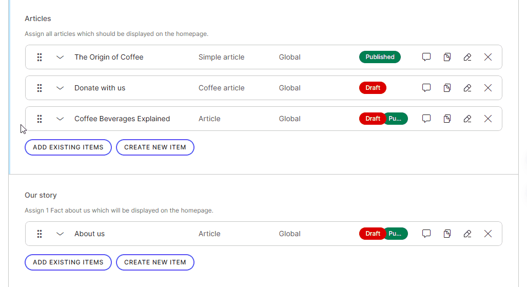 Reordering linked items