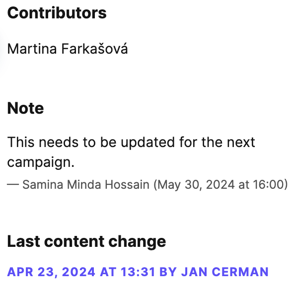 A note in a content item's sidebar.