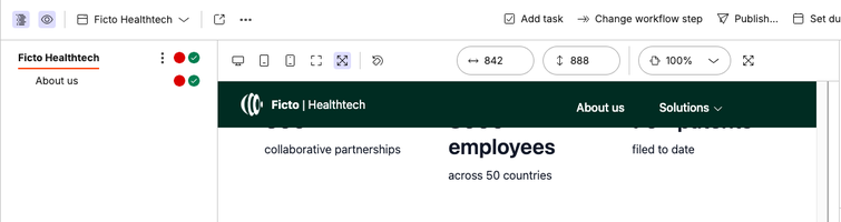 The resolution toolbar is in live preview and contains different mode options for viewing on desktop, tablet, and mobile devices, as well as a customizable resolution option.