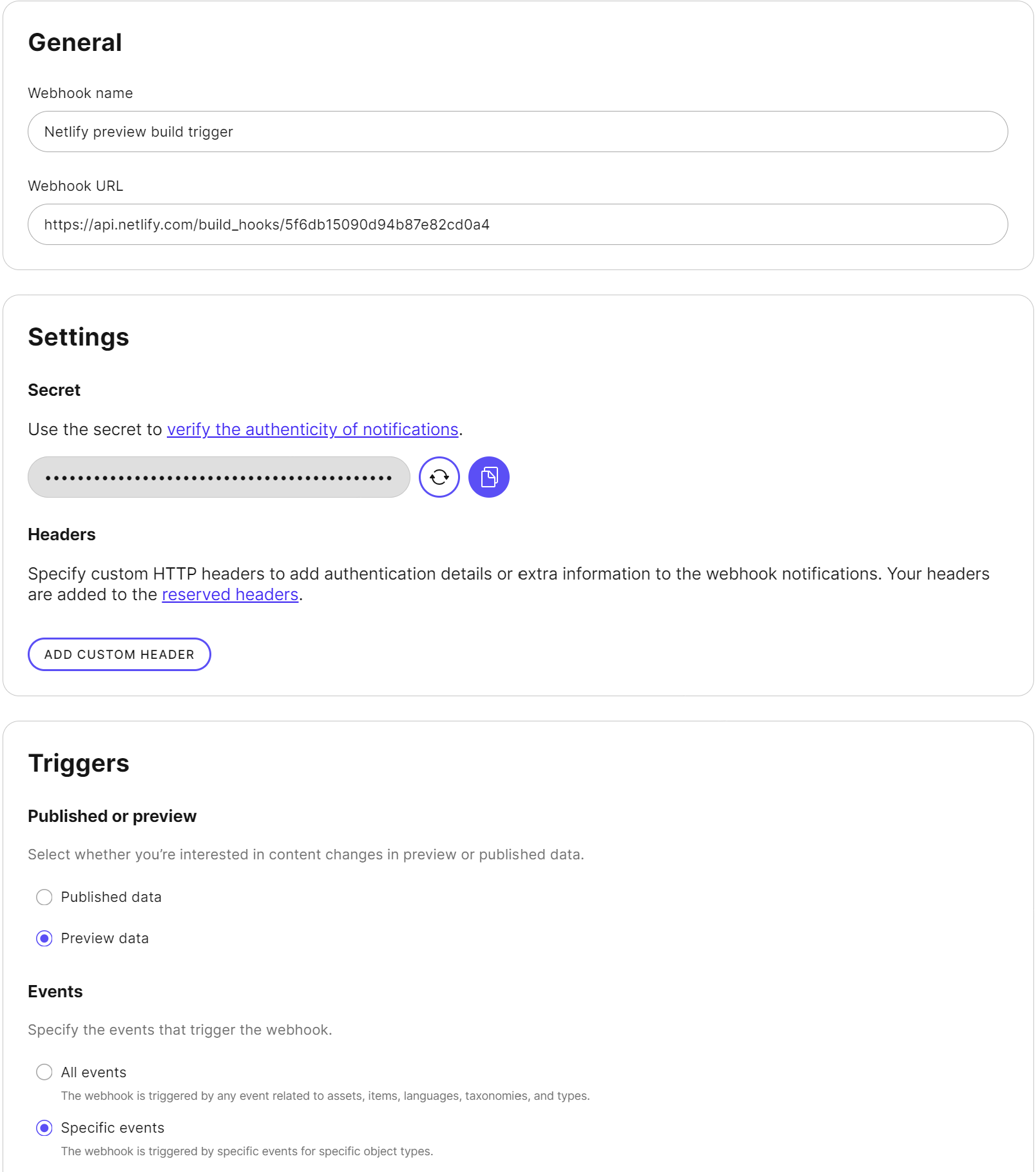 Webhooks configuration