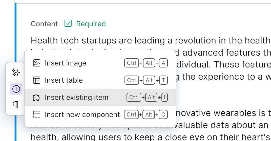 Insert content item in rich text editor