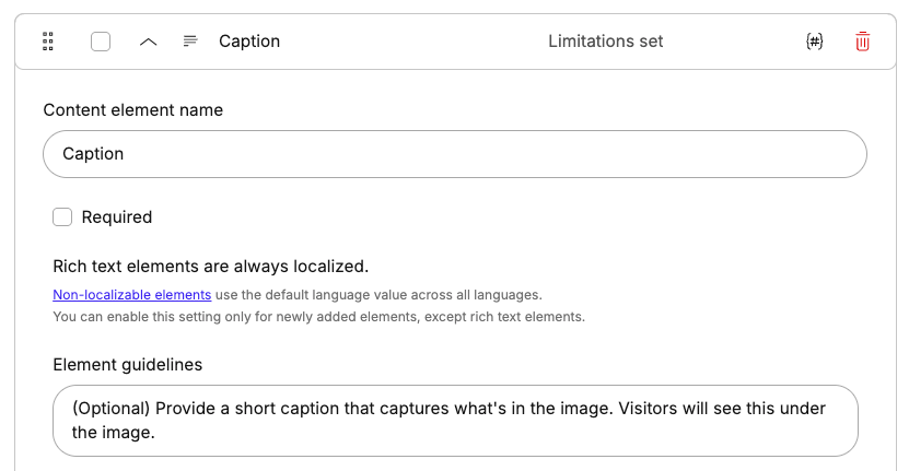 Element guidelines for the caption rich text element.