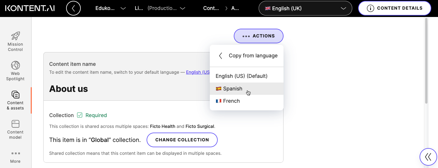 Showing how to copy content from another language.