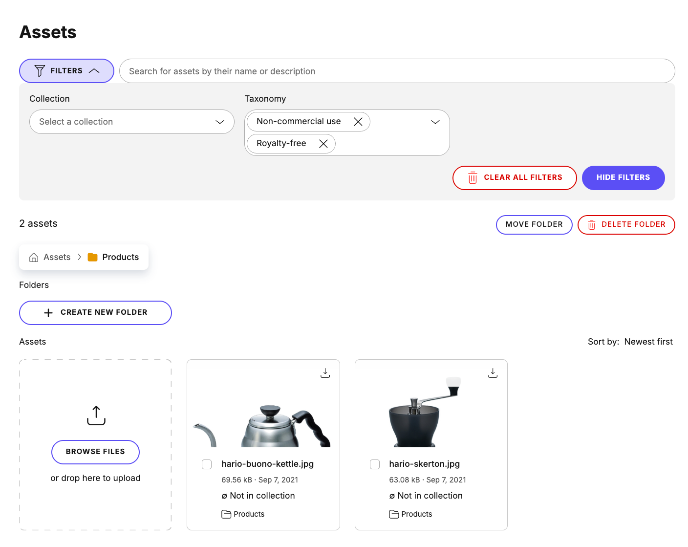 Using taxonomies to find assets in the asset library