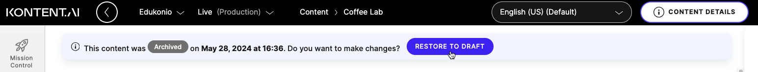 How to restore archived content item