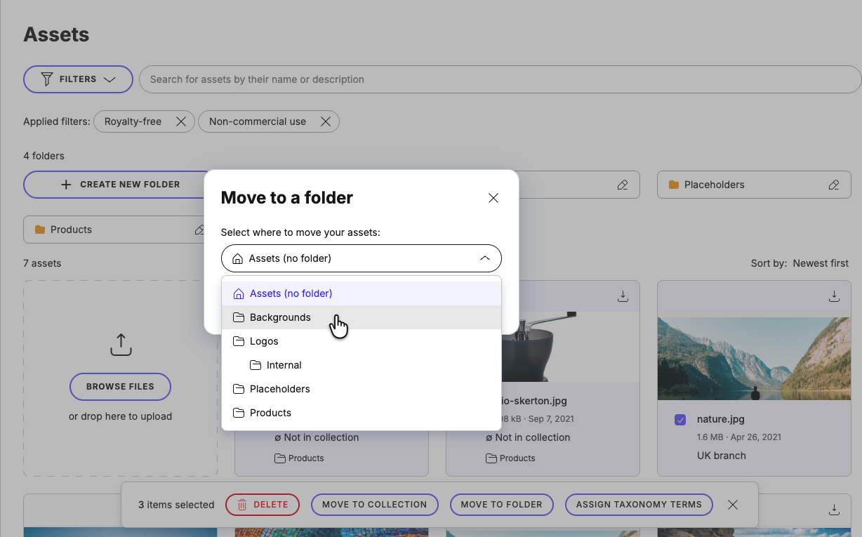 Moving assets to another folder
