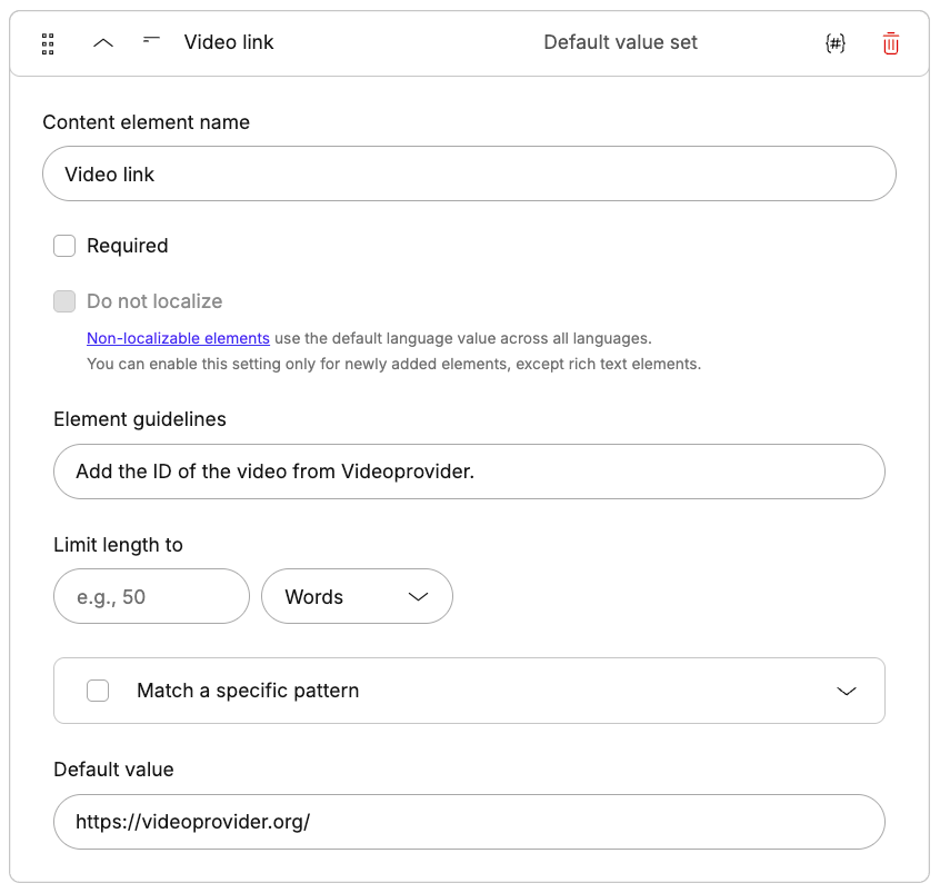 Text element with a set default value.