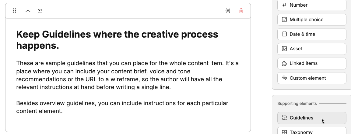 Adding a Guidelines element to a content type