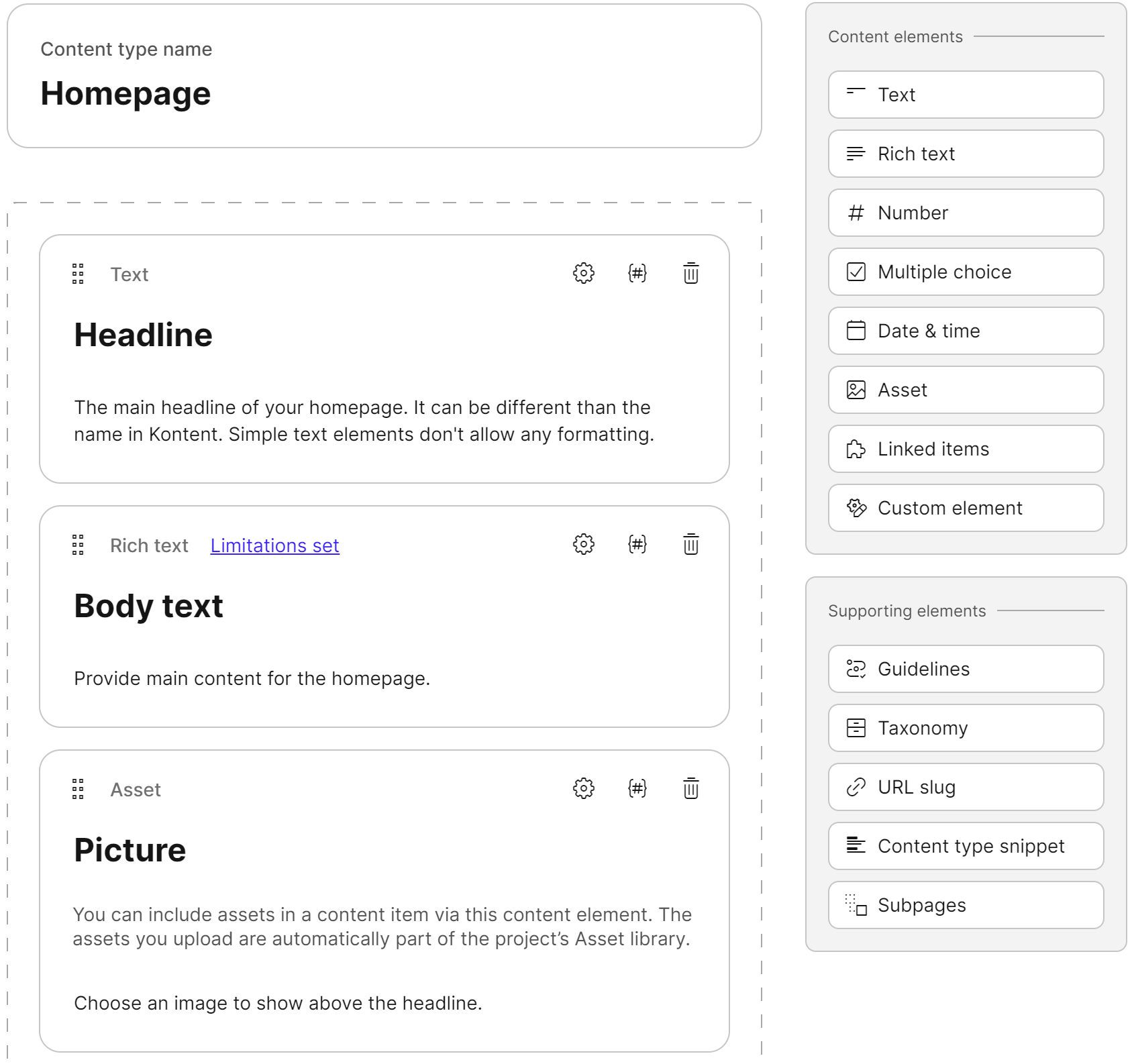 The Homepage content type for Hello World
