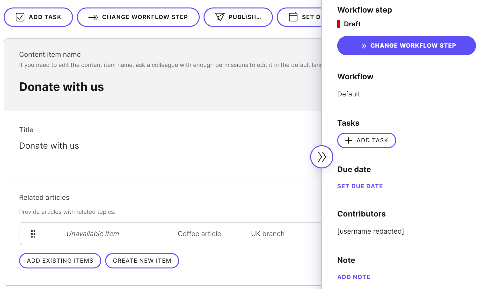 What you might see when you're assigned a content item outside the collections you have permissions for