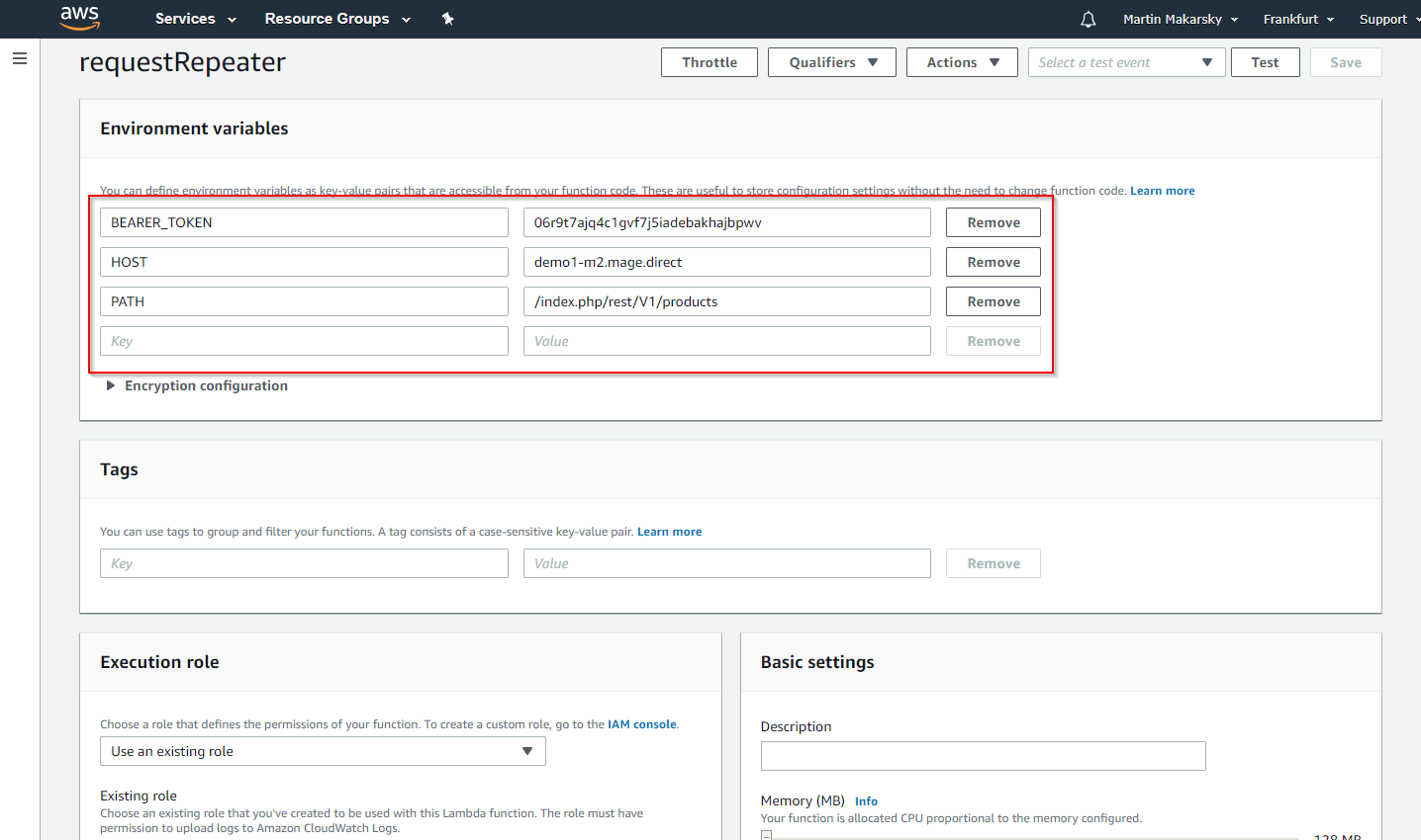 AWS Lambda environment variables