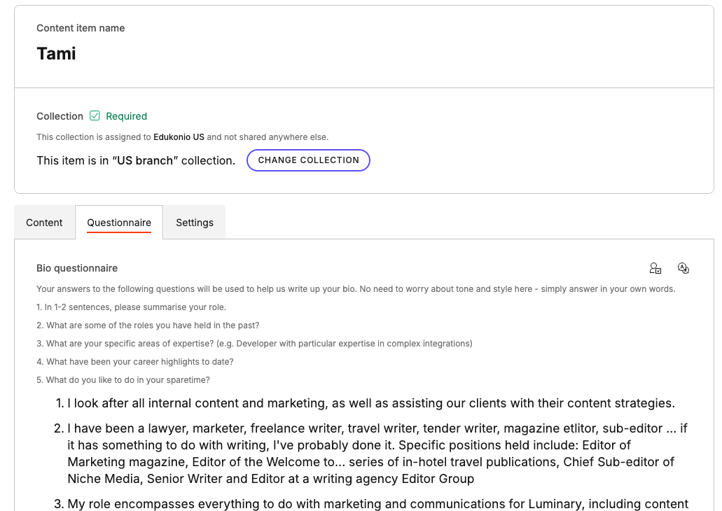 Guidelines as displayed to content authors in a content item of the Team member type.