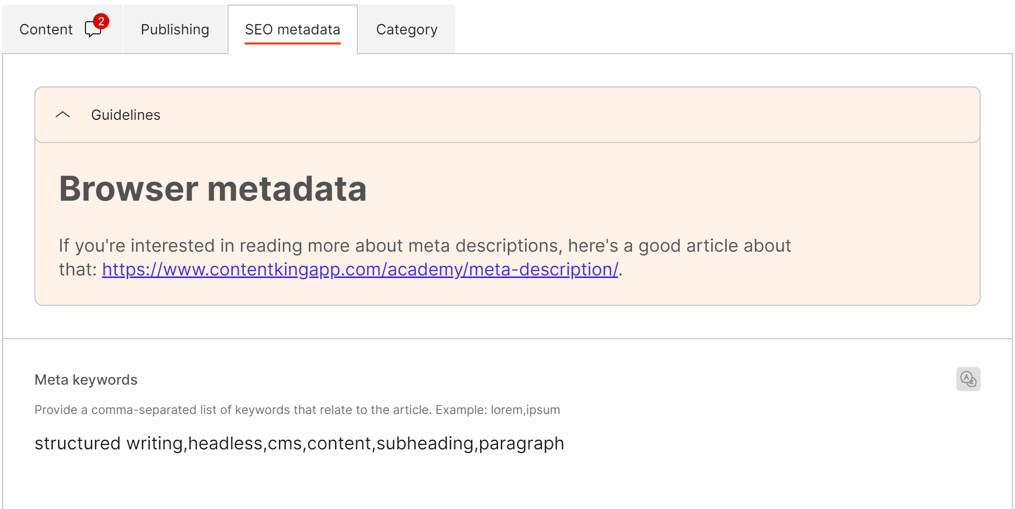 Guidelines used to explain how to fill in elements
