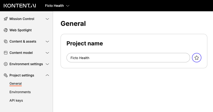 Changing proiject name in Project settings