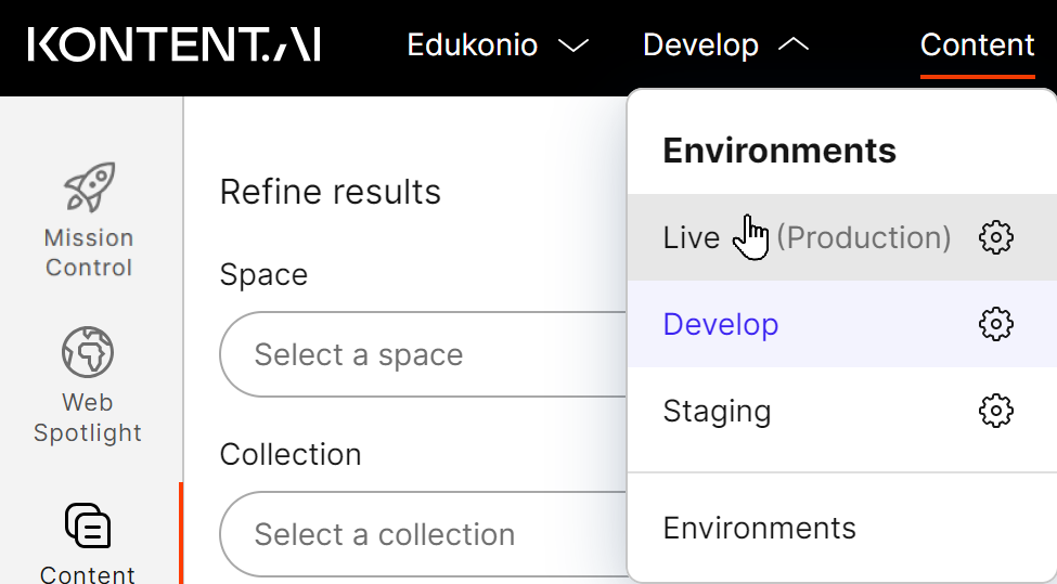 Switching between environments