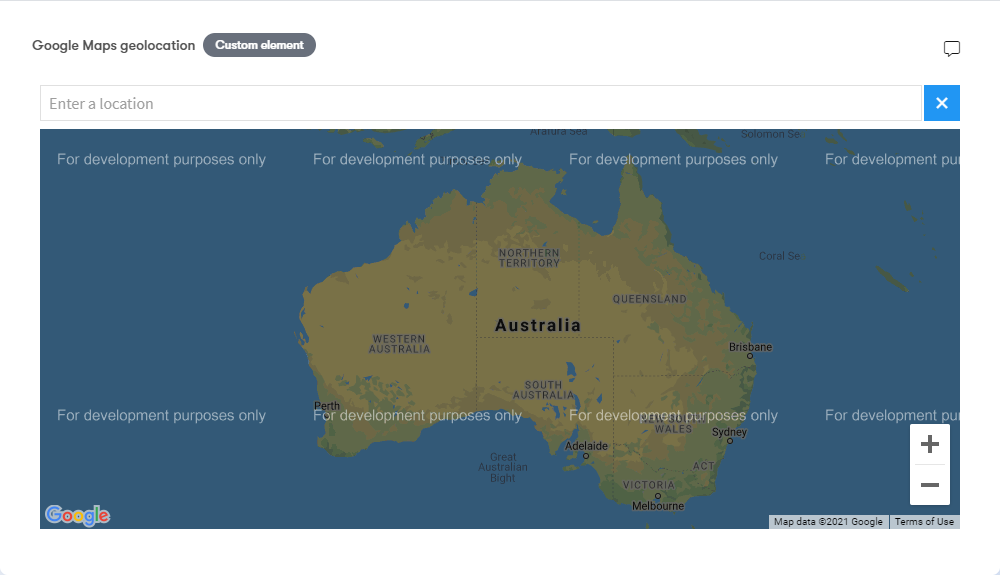 An example custom element with a Google Maps selector.