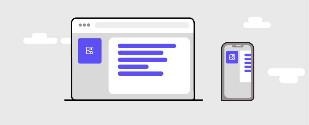 It is an illustration showing a laptop and smartphone displaying the same content. The smartphone displays an inconsistent layout of the same content.