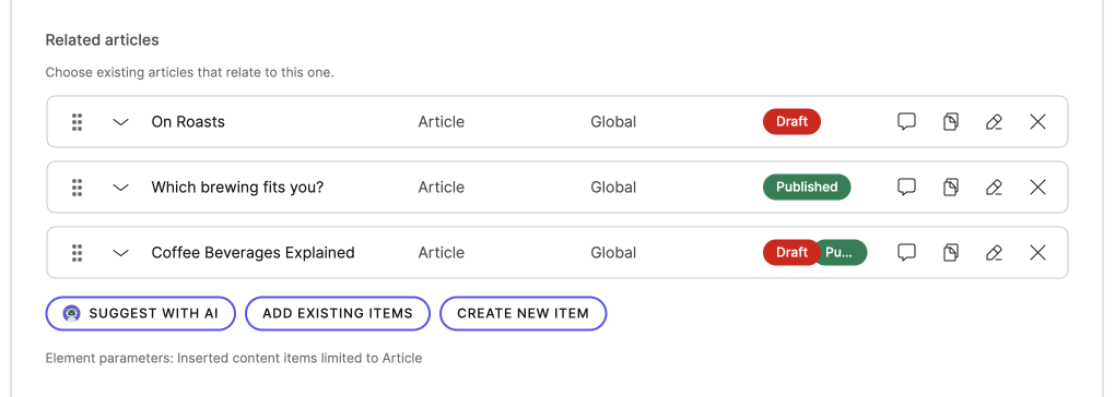 Related articles element used in a content item.