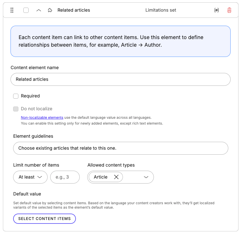 Related articles element in a content type.
