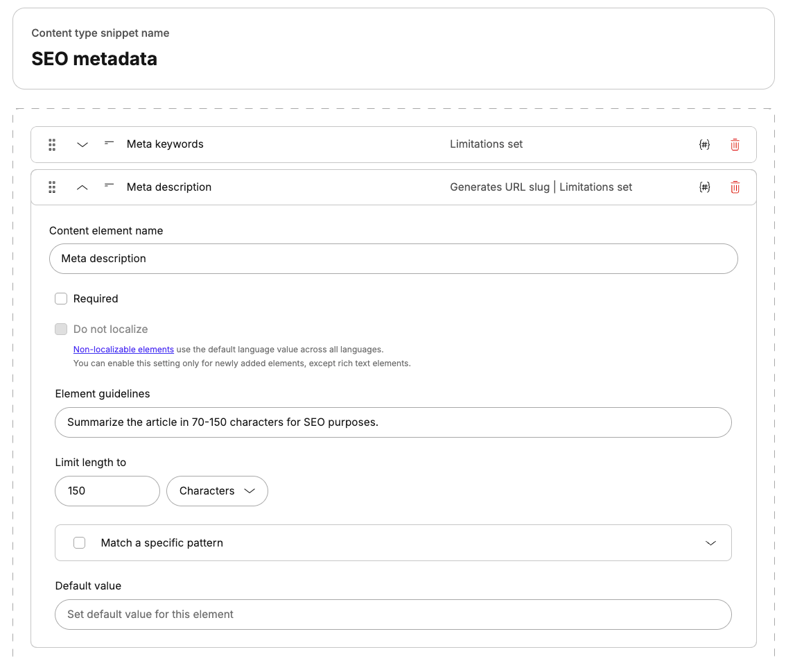 An example of a content type snippet for SEO metadata.