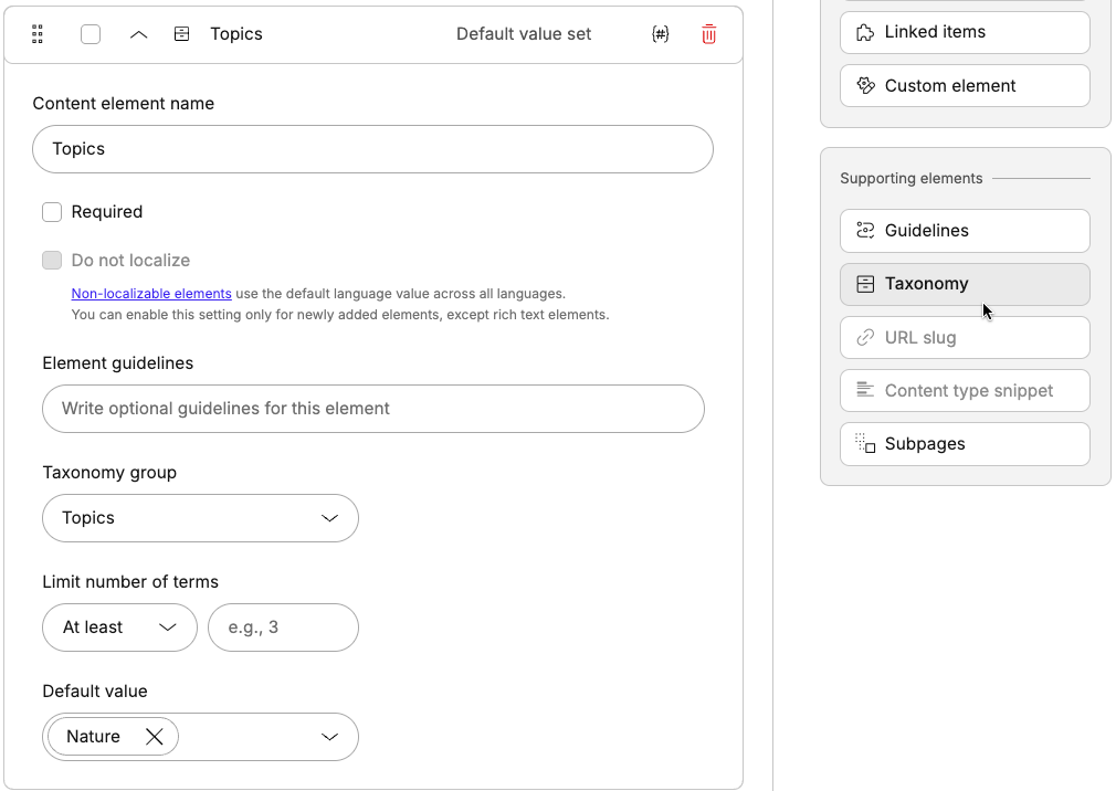 Taxonomy element in a content type