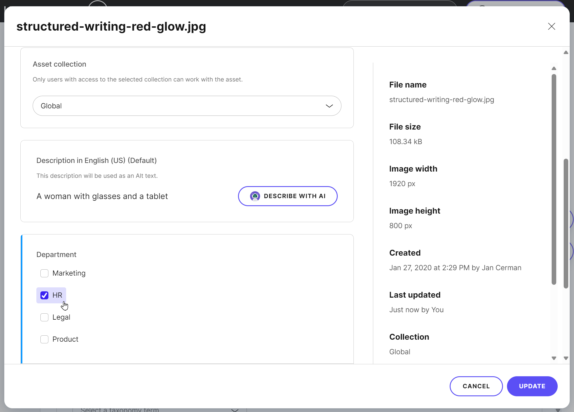 Tagging an asset using taxonomies