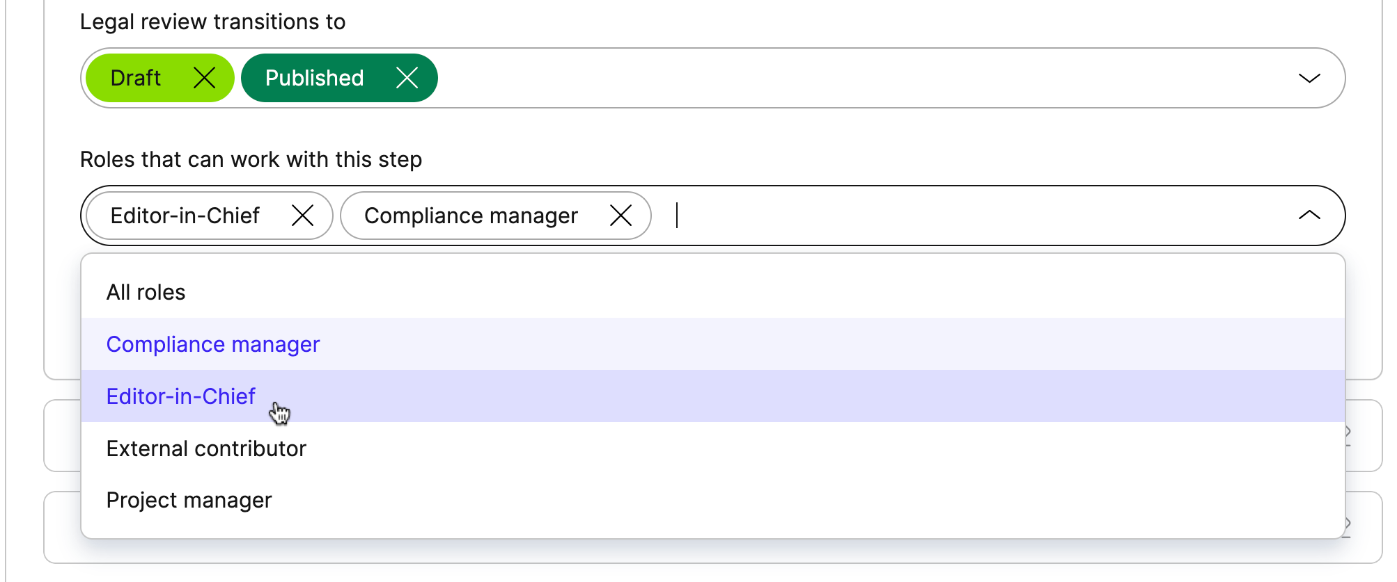 How to assign roles to a workflow step.