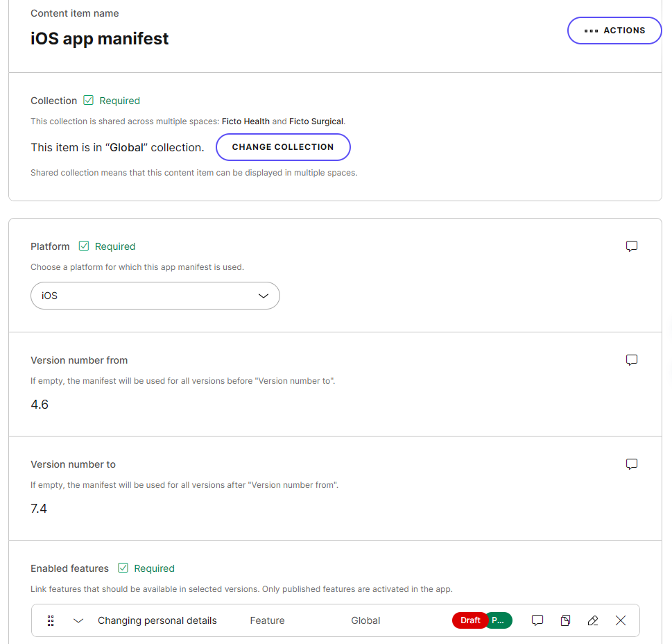 A filled-in app manifest content item for iOS.