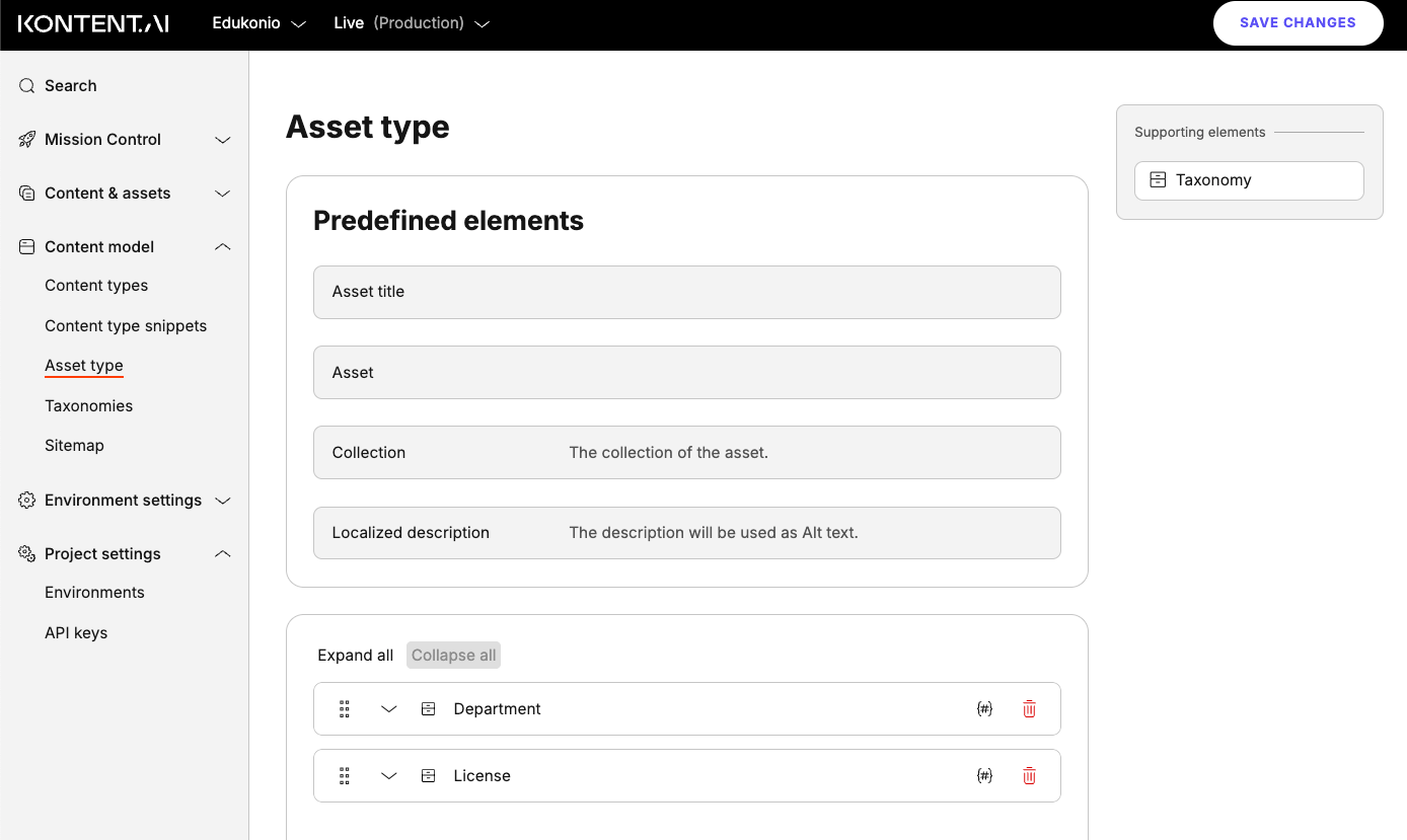 Setting up the asset type to add more metadata