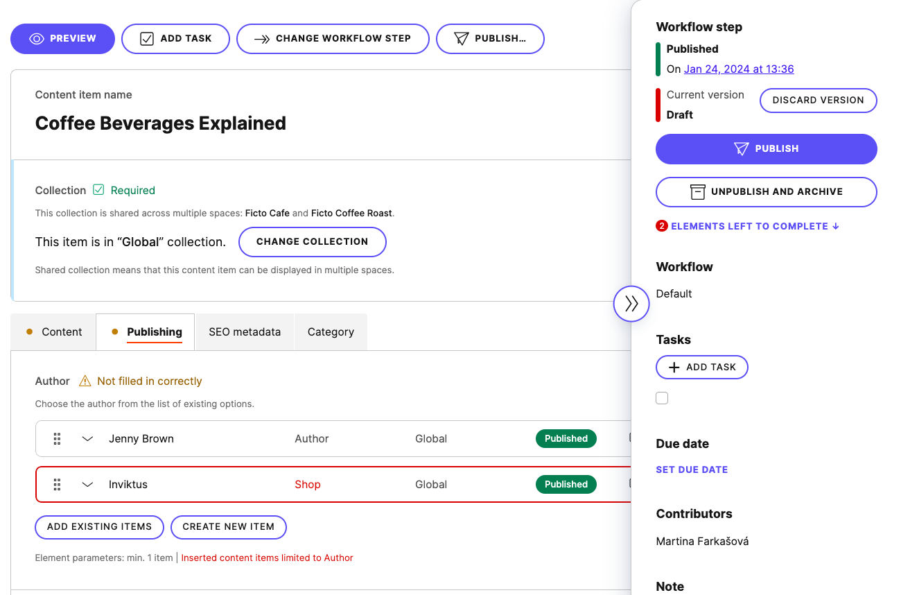 An item with multiple incomplete elements.
