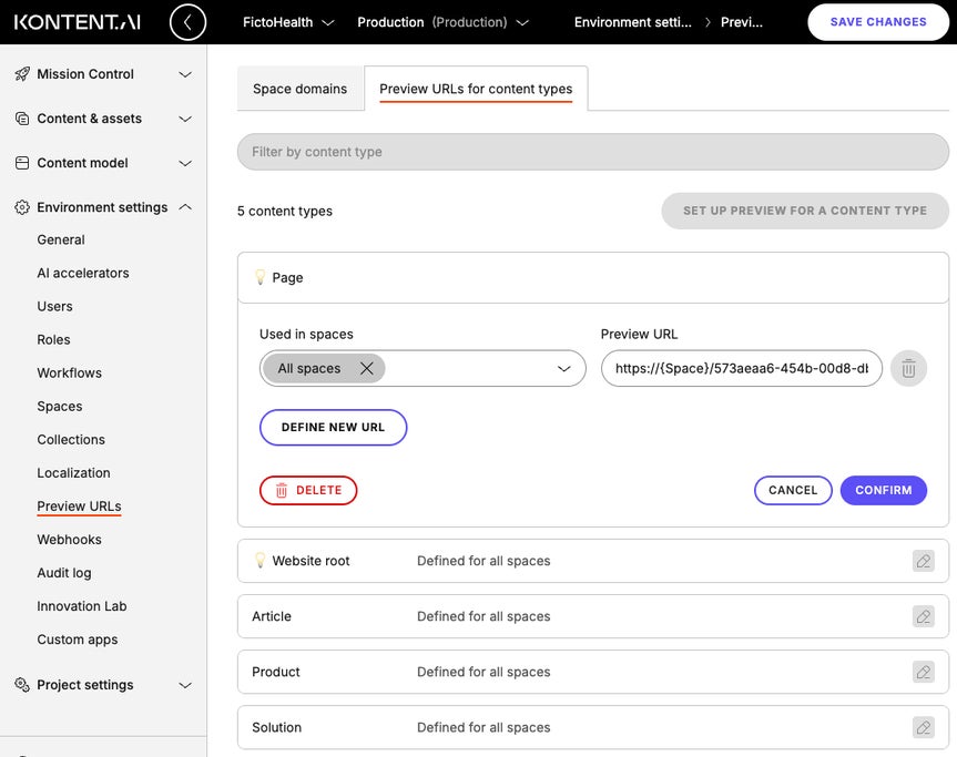 Format Instream Preview Preview configuration | Kontent.ai Learn