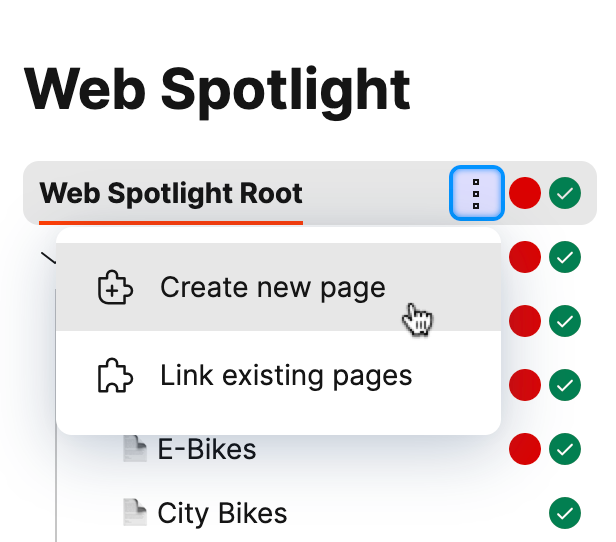 Creating subpages in Web Spotlight from the page tree.