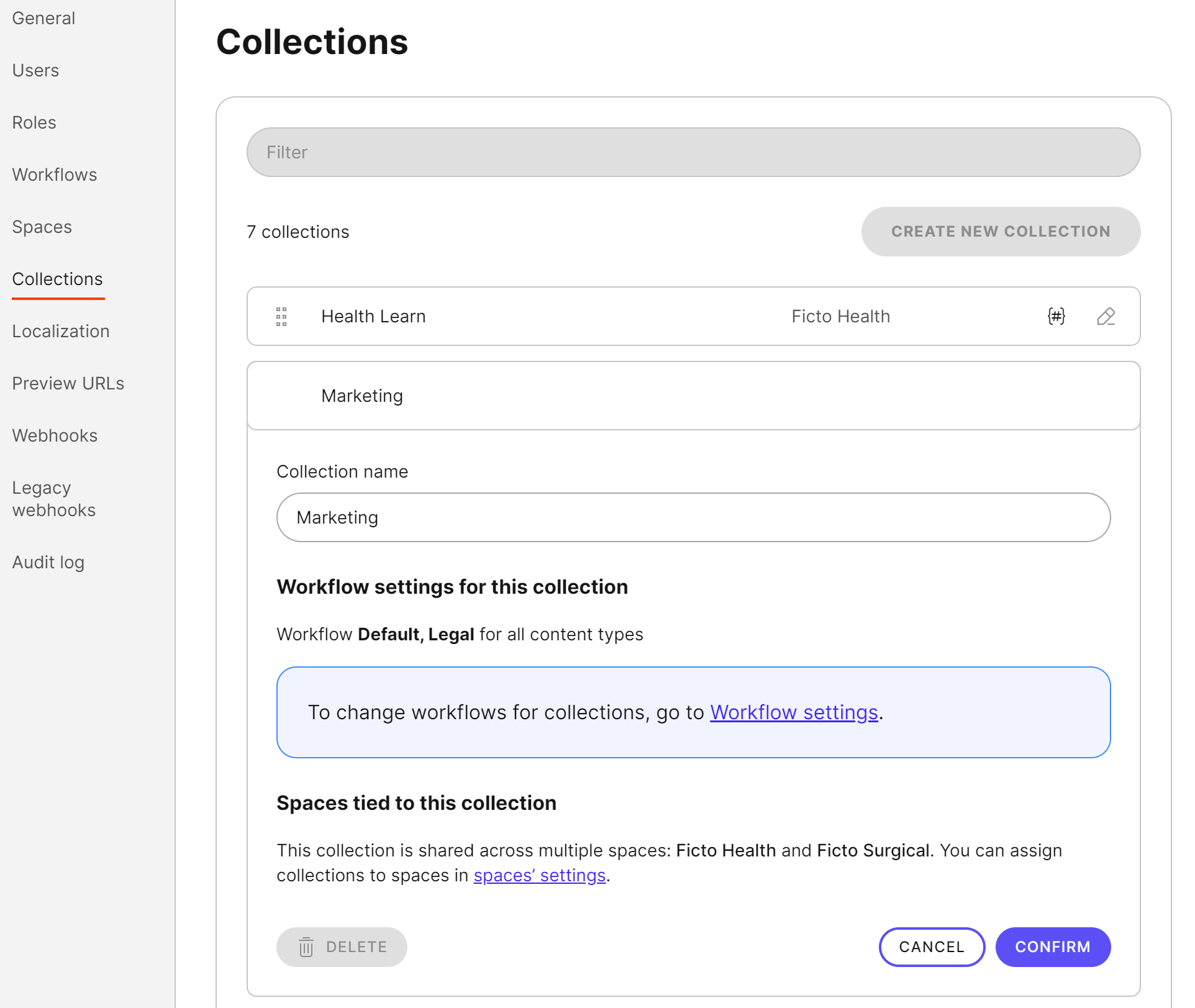 Adjusting existing collections in a project